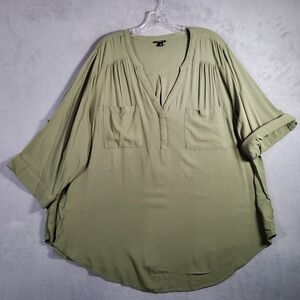 Torrid Harper Georgette Blouse Womens 3X Olive Green Roll Tab Earthy Casual Boho